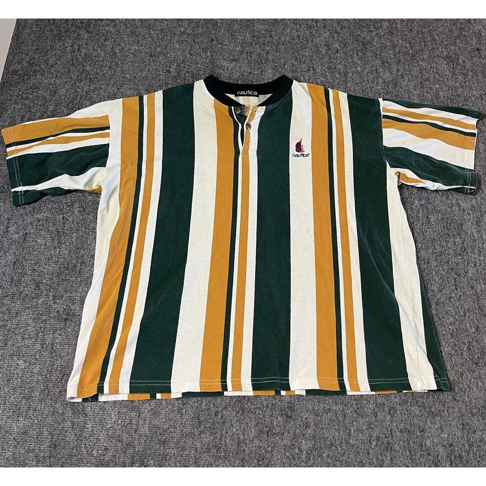 Vintage 90's Nautica Men's Multi Colored Striped Polo Size Large
